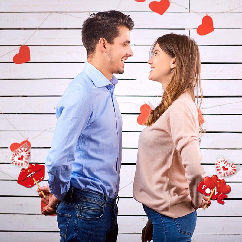 AUOCATTAIL Valentine's Day Lollipop Paper Cards Candy Holder Cards Red Lips Love Heart Bouquet Flowers Car Candy Sugar Card Holder Wrapping Decorations for Valentine's Day Wedding Anniversary Party 16Pcs - Image 5