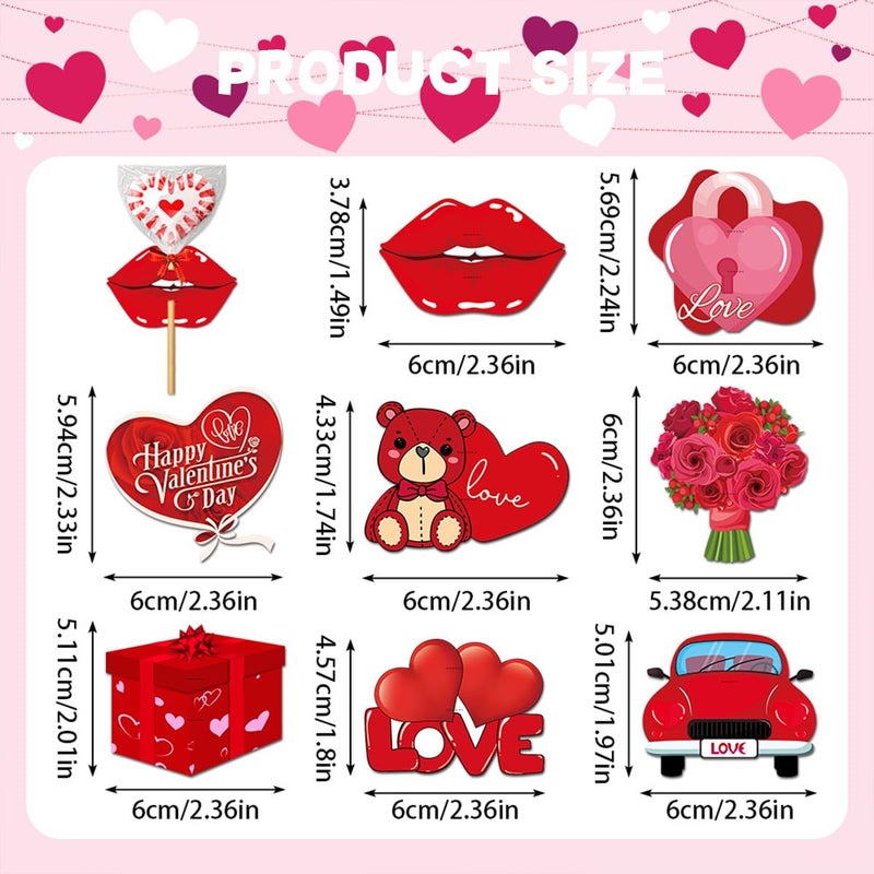 AUOCATTAIL Valentine's Day Lollipop Paper Cards Candy Holder Cards Red Lips Love Heart Bouquet Flowers Car Candy Sugar Card Holder Wrapping Decorations for Valentine's Day Wedding Anniversary Party 16Pcs - Image 2