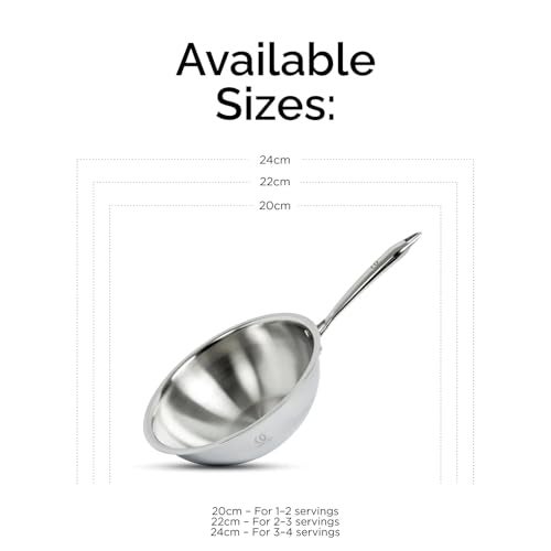 Omichef Triply Stainless Steel Wok with Lid | 20 cm (1.9 L, 1.20 kg) | Induction Friendly | ISI Certified, 100% Pure & Toxin-Free, No Chemical Coating | 5 Year Warranty - Image 4