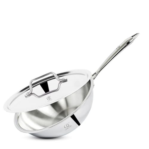 Omichef Triply Stainless Steel Wok with Lid | 20 cm (1.9 L, 1.20 kg) | Induction Friendly | ISI Certified, 100% Pure & Toxin-Free, No Chemical Coating | 5 Year Warranty - Image 2