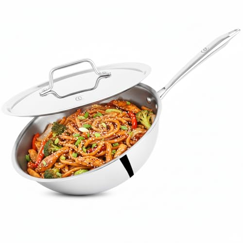 Omichef Triply Stainless Steel Wok with Lid | 20 cm (1.9 L, 1.20 kg) | Induction Friendly | ISI Certified, 100% Pure & Toxin-Free, No Chemical Coating | 5 Year Warranty - Image 1