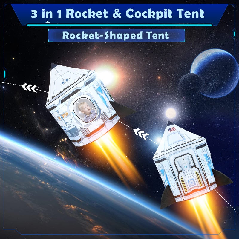Senodeer Rocket Ship Kids Play Tent 3Pcs Toddlers Pop Up Ball Pit and Play Tunnel for Indoor Outdoor Spaceship Baby Playhouse Toys for 13 Year Old Boys Girls 3 in 1 Kids Tent - Image 3