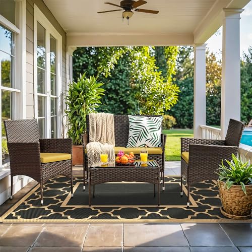 GENIMO 5' x 8' Outdoor Rug Waterproof for Patio Decor, Foldable Reversible Plastic Straw Area Rugs Mat for Camper, Outside Carpet for Rv, Deck, Porch, Picnic, Beach, Balcony, Black & Brown - Image 2