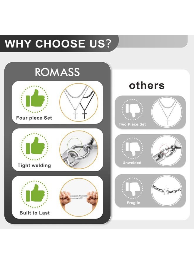 ROMASS 4Pcs Cross Necklace for Men,Stainless Steel Chains for Men Layered Necklaces Silver Gold Black Pendant Jewelry Box Gifts 18-24 Inches, Medium, Stainless Steel, No Gemstone - Image 4