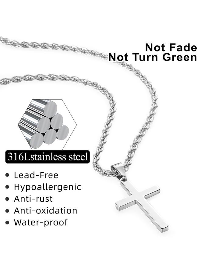 ROMASS 4Pcs Cross Necklace for Men,Stainless Steel Chains for Men Layered Necklaces Silver Gold Black Pendant Jewelry Box Gifts 18-24 Inches, Medium, Stainless Steel, No Gemstone - Image 3