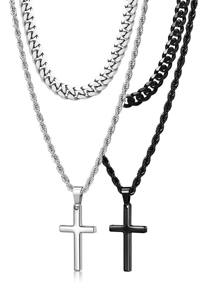 ROMASS 4Pcs Cross Necklace for Men,Stainless Steel Chains for Men Layered Necklaces Silver Gold Black Pendant Jewelry Box Gifts 18-24 Inches, Medium, Stainless Steel, No Gemstone - Image 1
