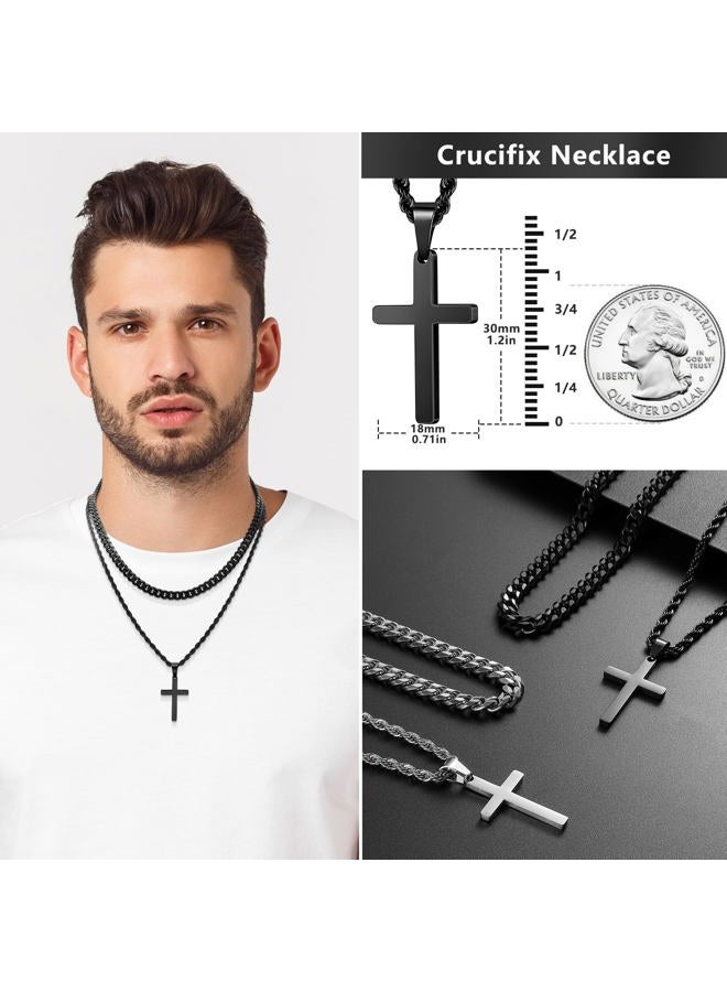 ROMASS 4Pcs Cross Necklace for Men,Stainless Steel Chains for Men Layered Necklaces Silver Gold Black Pendant Jewelry Box Gifts 18-24 Inches, Medium, Stainless Steel, No Gemstone - Image 5
