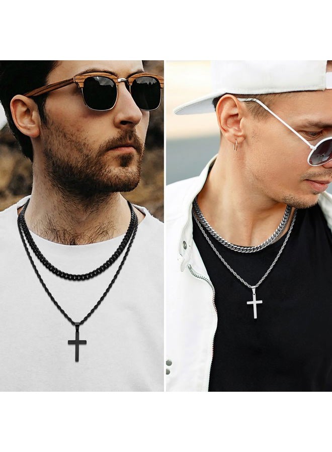 ROMASS 4Pcs Cross Necklace for Men,Stainless Steel Chains for Men Layered Necklaces Silver Gold Black Pendant Jewelry Box Gifts 18-24 Inches, Medium, Stainless Steel, No Gemstone - Image 2