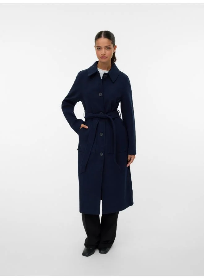 VERO MODA Button Down Long Coat with Collar