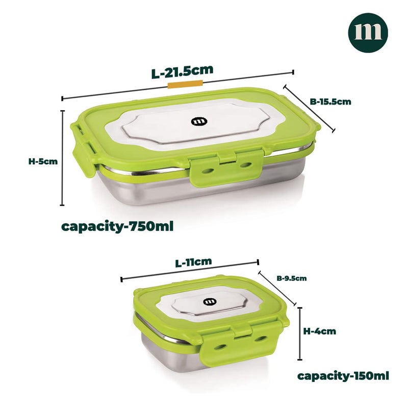 MARU Stainless Steel Lunch Box for Office and School, Durable, Stylish, & Perfect Tiffin Box for Men, Women, and Kids – Ideal Clip for Daily Use, (Green Colour) - Image 2