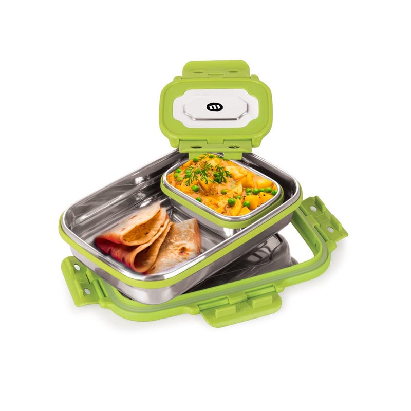 MARU Stainless Steel Lunch Box for Office and School, Durable, Stylish, & Perfect Tiffin Box for Men, Women, and Kids – Ideal Clip for Daily Use, (Green Colour) - Image 1