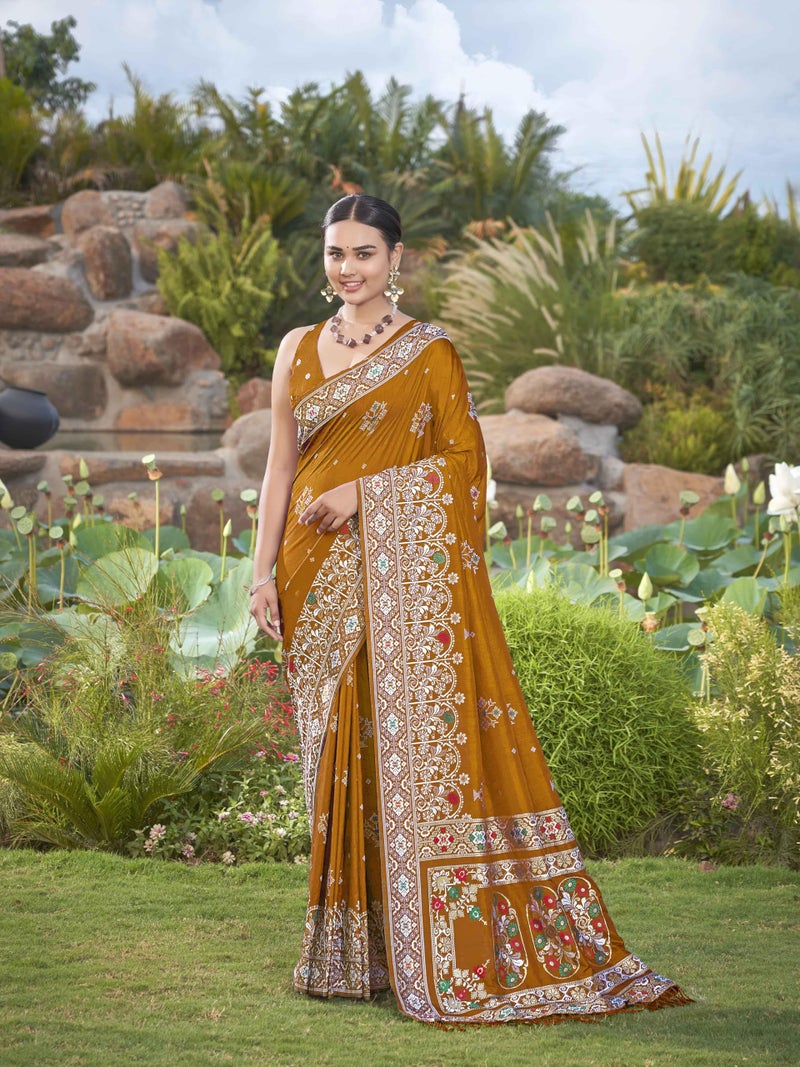 MANOHARI Women's Most Trendy Banarasi Woven Mustard Saree With Heavy Jacquard Work Saree With Blouse Piece_MN1942 - Image 2