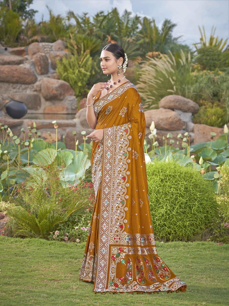 MANOHARI Women's Most Trendy Banarasi Woven Mustard Saree With Heavy Jacquard Work Saree With Blouse Piece_MN1942 - Image 3