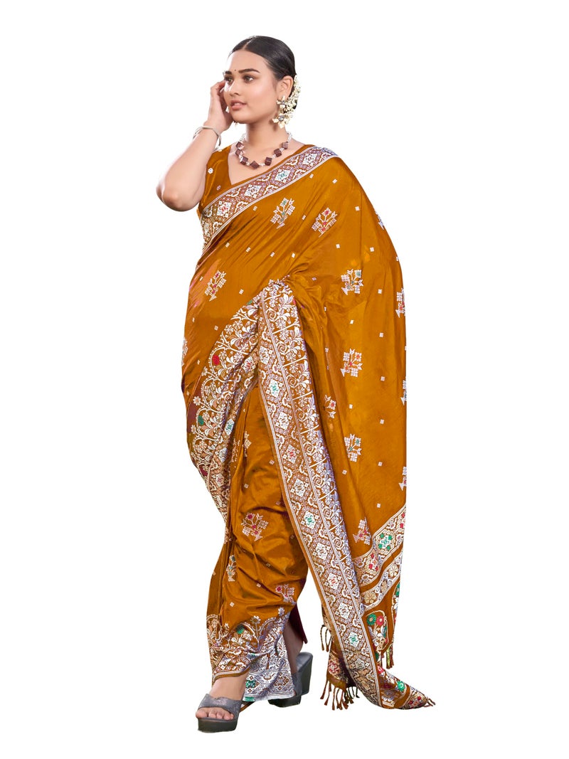 MANOHARI Women's Most Trendy Banarasi Woven Mustard Saree With Heavy Jacquard Work Saree With Blouse Piece_MN1942 - Image 1