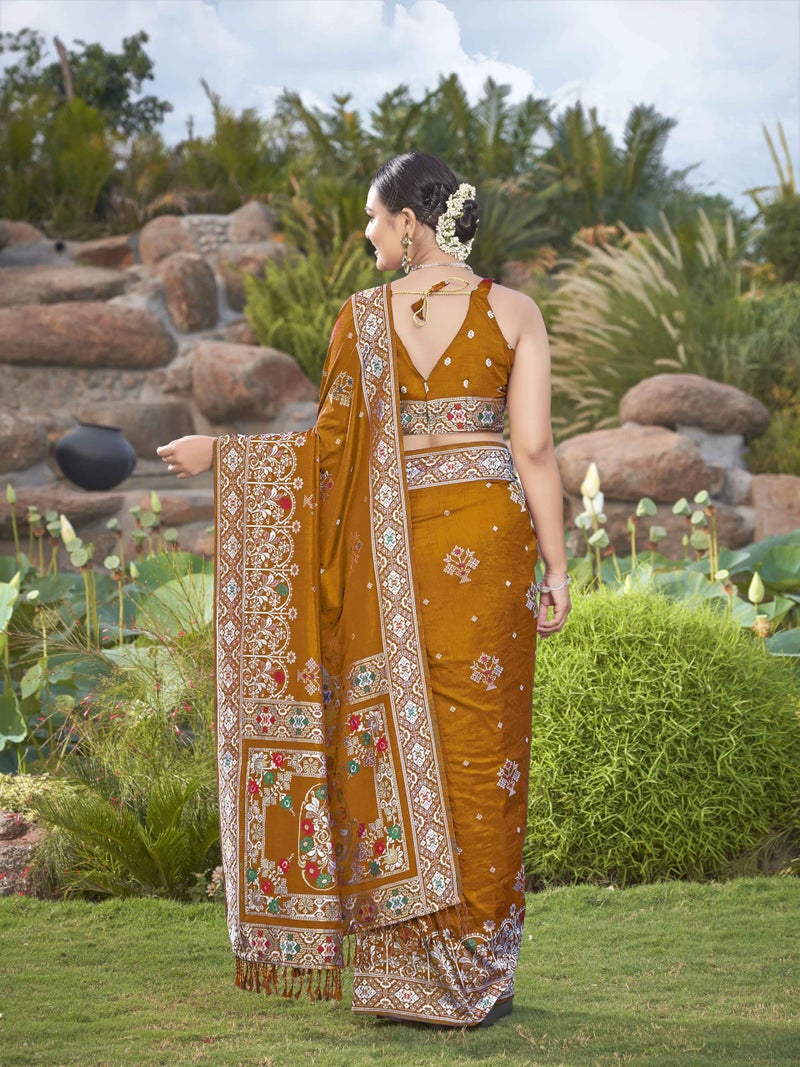 MANOHARI Women's Most Trendy Banarasi Woven Mustard Saree With Heavy Jacquard Work Saree With Blouse Piece_MN1942 - Image 4