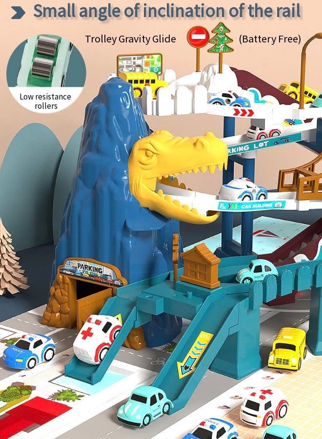 Vixplorn Dinosaur Race Track Playset for Boys Kids 3-5, Dinosaur Climbing Hills Car Track Play Set with 10 Mini Racer Cars, Kids Car Ramp Track Toys for 3 4 5 6 7 8 Year Old Boys Girls - Image 4