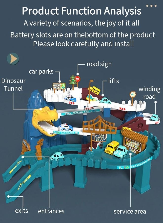 Vixplorn Dinosaur Race Track Playset for Boys Kids 3-5, Dinosaur Climbing Hills Car Track Play Set with 10 Mini Racer Cars, Kids Car Ramp Track Toys for 3 4 5 6 7 8 Year Old Boys Girls - Image 3
