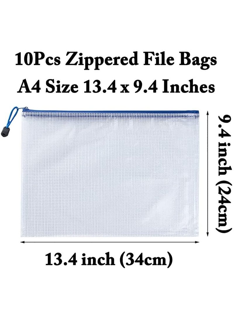 10 Pcs Zipper File Bag, Document Zipper Storage Bag, Clear Office Document Bags File Receipts Mesh Pouch, Lightweight and Portable, Suitable for Office School Home Travel, A4 Size - Image 2