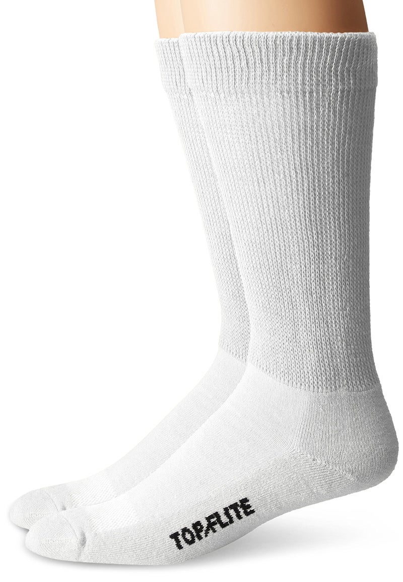 Top Flite Men's Diabetic Non-Binding Cushion Crew Ultra Dri Socks 2 Pair Pack, White, Large - Image 1