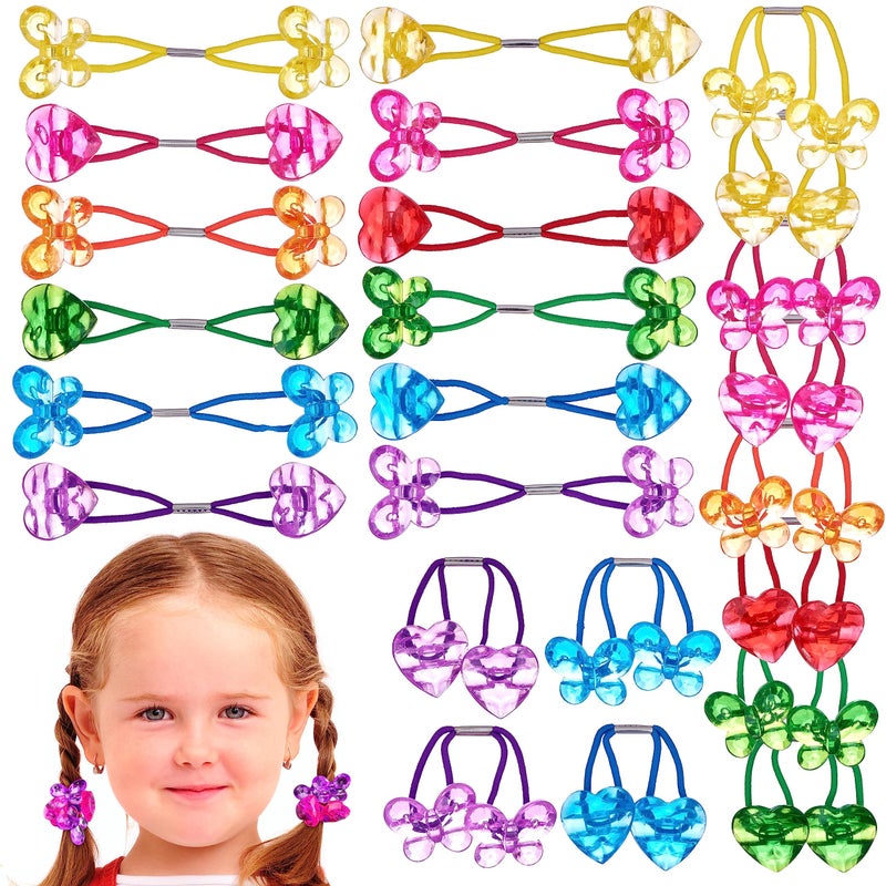 Expressions 24pc Heart & Butterfly Ponytailers, Assorted Multicolored Bead Hair Ties and Holders for Toddlers and Kids - Image 1