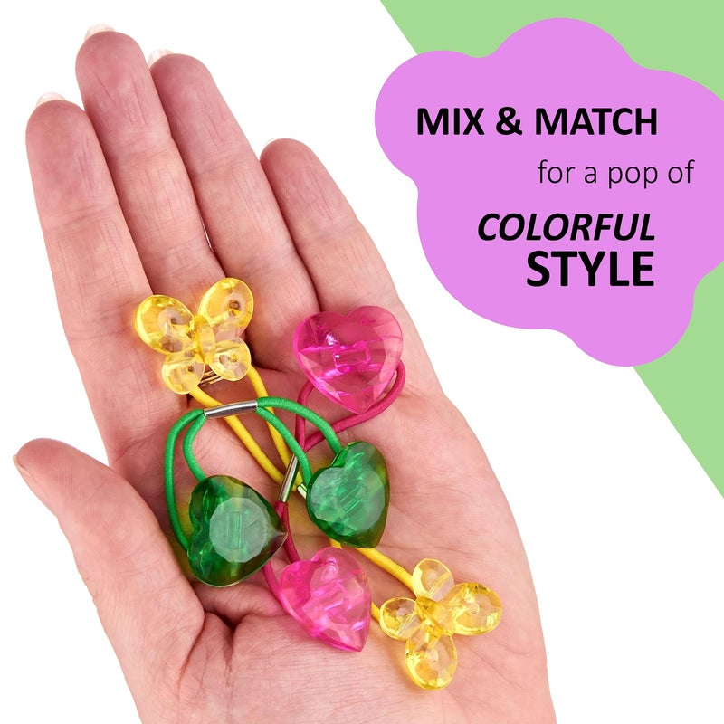 Expressions 24pc Heart & Butterfly Ponytailers, Assorted Multicolored Bead Hair Ties and Holders for Toddlers and Kids - Image 4