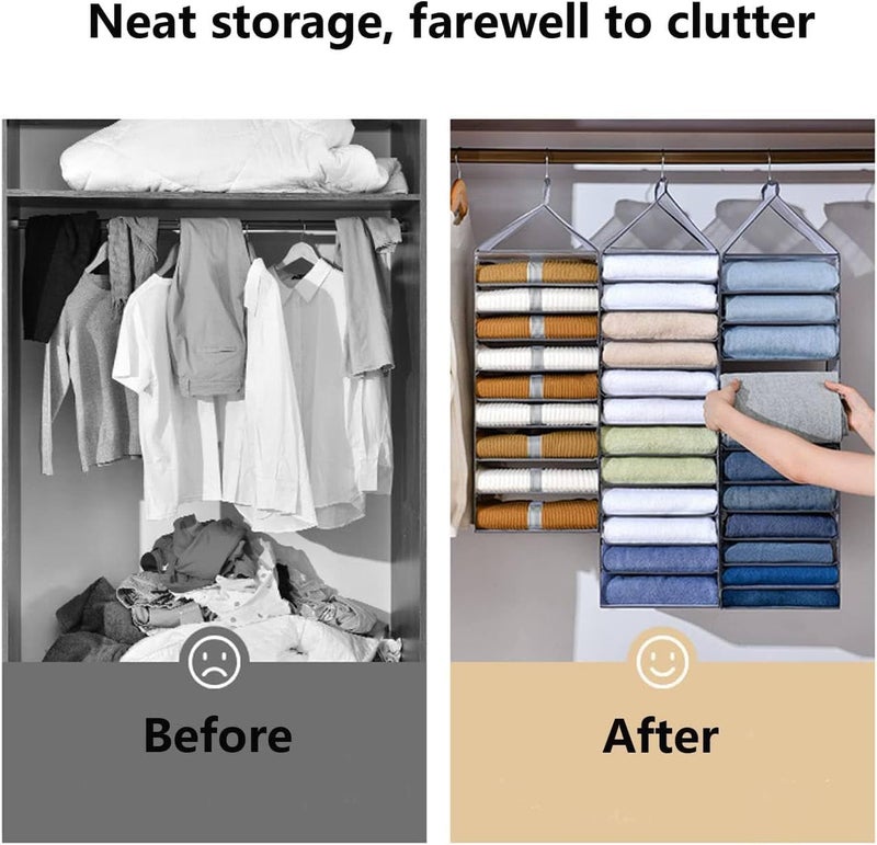 Smoni Cheshu Enterprise Hanging Closet Shelf Upgrated Separable Wardrobe Clothes Organizer for Clothing Foldable Closet Organizers Sturdy PP Board for Jeans Legging TShirts Snow White 6 Tier  - Image 3