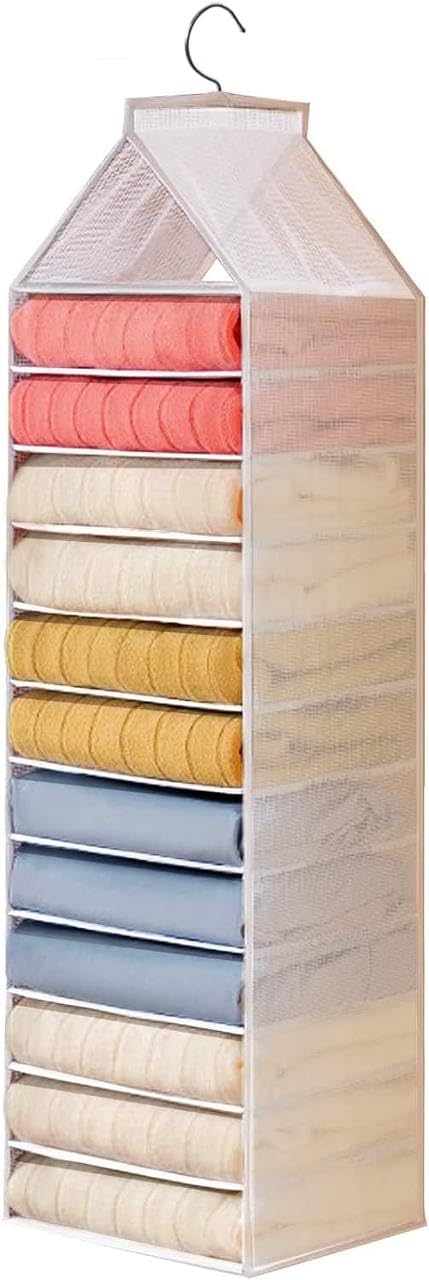 Smoni Cheshu Enterprise Hanging Closet Shelf Upgrated Separable Wardrobe Clothes Organizer for Clothing Foldable Closet Organizers Sturdy PP Board for Jeans Legging TShirts Snow White 6 Tier  - Image 4