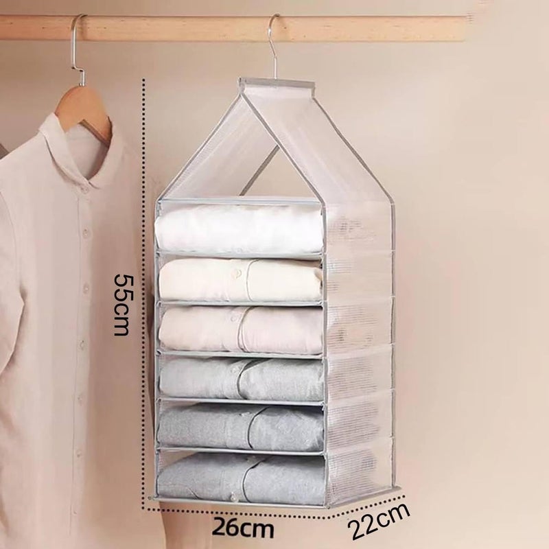 Smoni Cheshu Enterprise Hanging Closet Shelf Upgrated Separable Wardrobe Clothes Organizer for Clothing Foldable Closet Organizers Sturdy PP Board for Jeans Legging TShirts Snow White 6 Tier  - Image 2