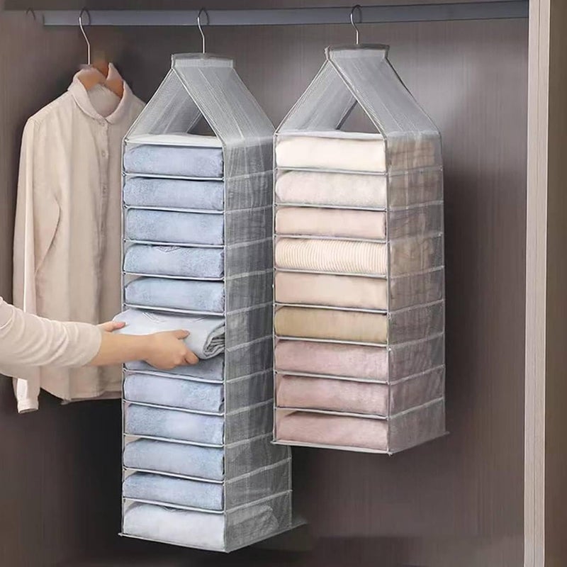 Smoni Cheshu Enterprise Hanging Closet Shelf Upgrated Separable Wardrobe Clothes Organizer for Clothing Foldable Closet Organizers Sturdy PP Board for Jeans Legging TShirts Snow White 6 Tier  - Image 1