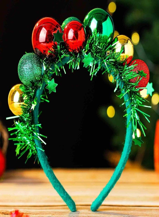 Ankelesz Christmas Headbands for Women, Red Green Balls Hair bands Cute Festive Party Hair Accessories - Image 3