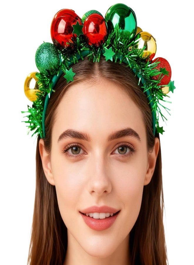 Ankelesz Christmas Headbands for Women, Red Green Balls Hair bands Cute Festive Party Hair Accessories - Image 2