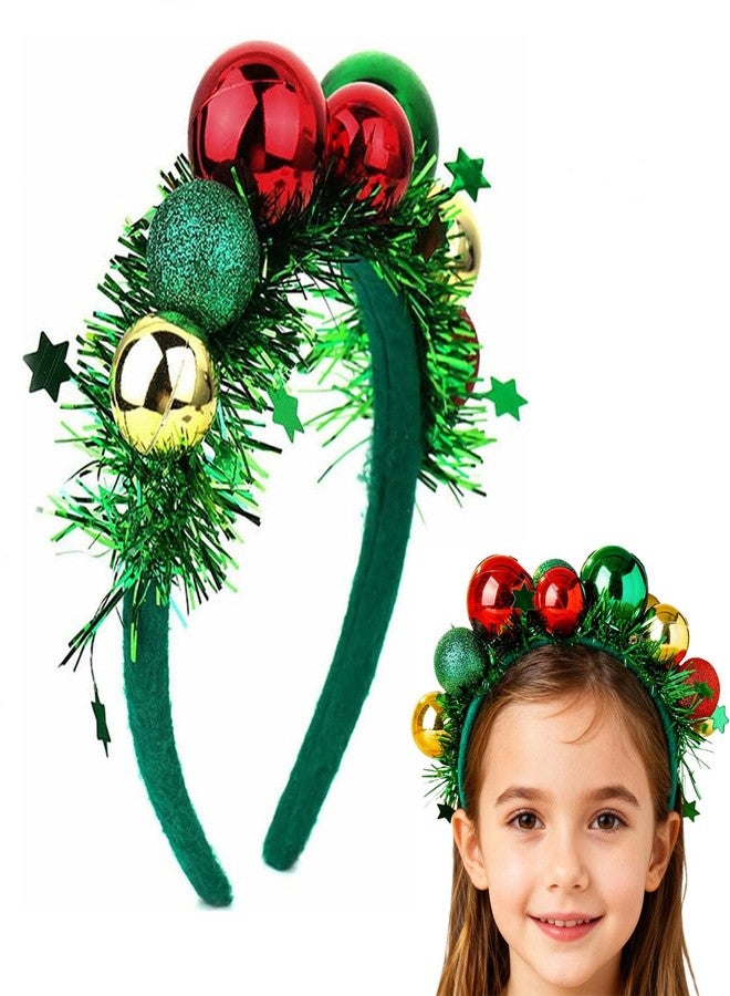 Ankelesz Christmas Headbands for Women, Red Green Balls Hair bands Cute Festive Party Hair Accessories - Image 1