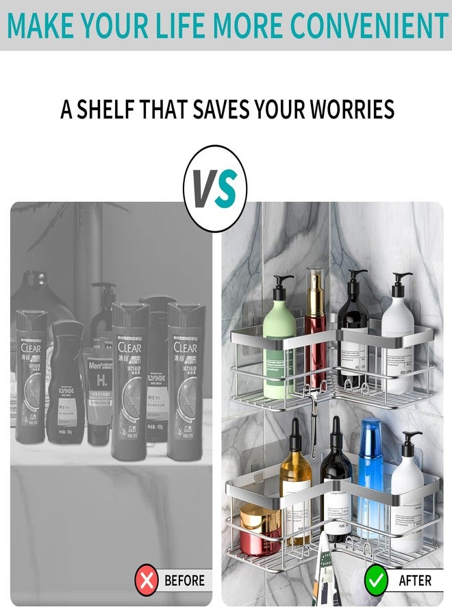 Yazoni Corner Shower Caddy, 4-Pack Adhesive Shower Shelves with Soap Holder No Drilling, Rustproof Bathroom Shower Organizer Storage, Silver - Image 3