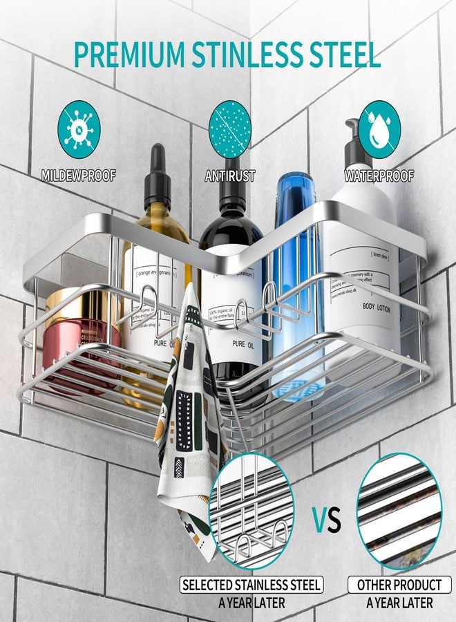 Yazoni Corner Shower Caddy, 4-Pack Adhesive Shower Shelves with Soap Holder No Drilling, Rustproof Bathroom Shower Organizer Storage, Silver - Image 5