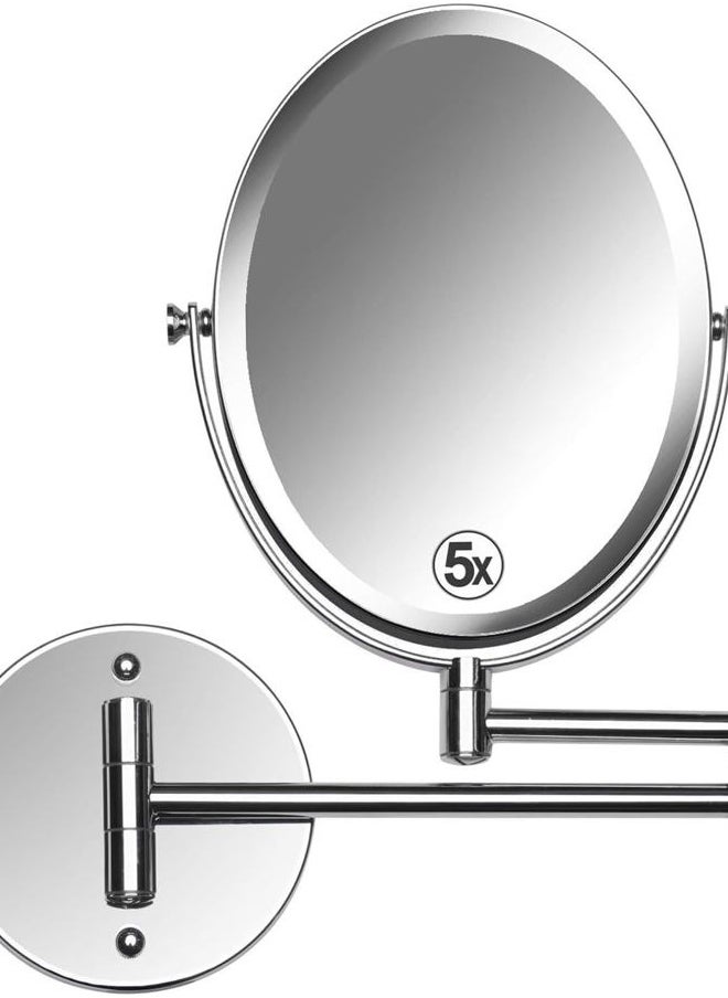 Mirrorvana Wall Mounted Bathroom Makeup & Shaving Mirror, Double Sided 5X & 1X Magnification, 13-Inch Extension Swivel Arm, Oval 6.6" x 8.6" Glass Area, Chrome  - Image 1