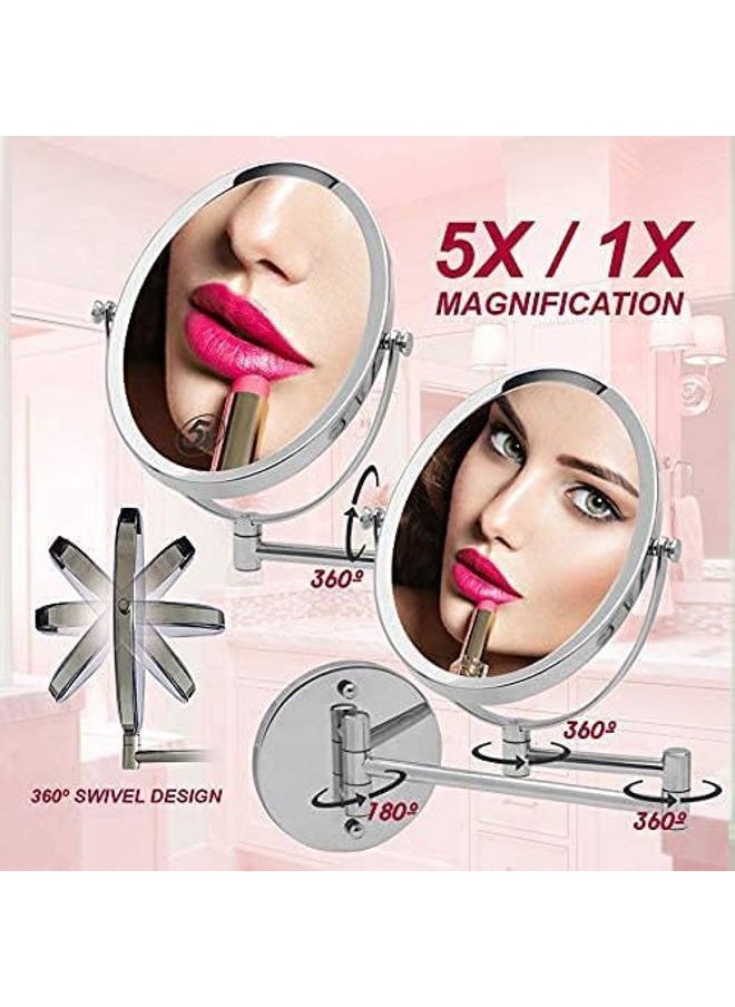 Mirrorvana Wall Mounted Bathroom Makeup & Shaving Mirror, Double Sided 5X & 1X Magnification, 13-Inch Extension Swivel Arm, Oval 6.6" x 8.6" Glass Area, Chrome  - Image 3