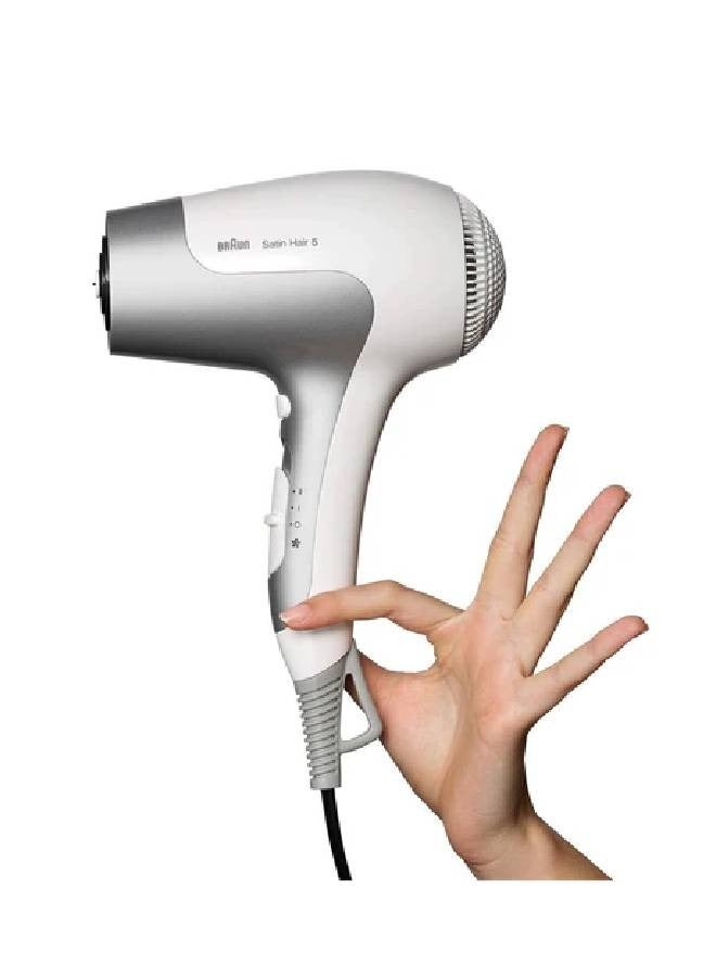 Braun Satin Hair 5 Hair Dryer, 2500 Watt, 3 Temperatures, White and Grey - HD585 White\Grey - Image 2