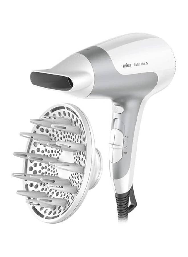 Braun Satin Hair 5 Hair Dryer, 2500 Watt, 3 Temperatures, White and Grey - HD585 White\Grey - Image 1