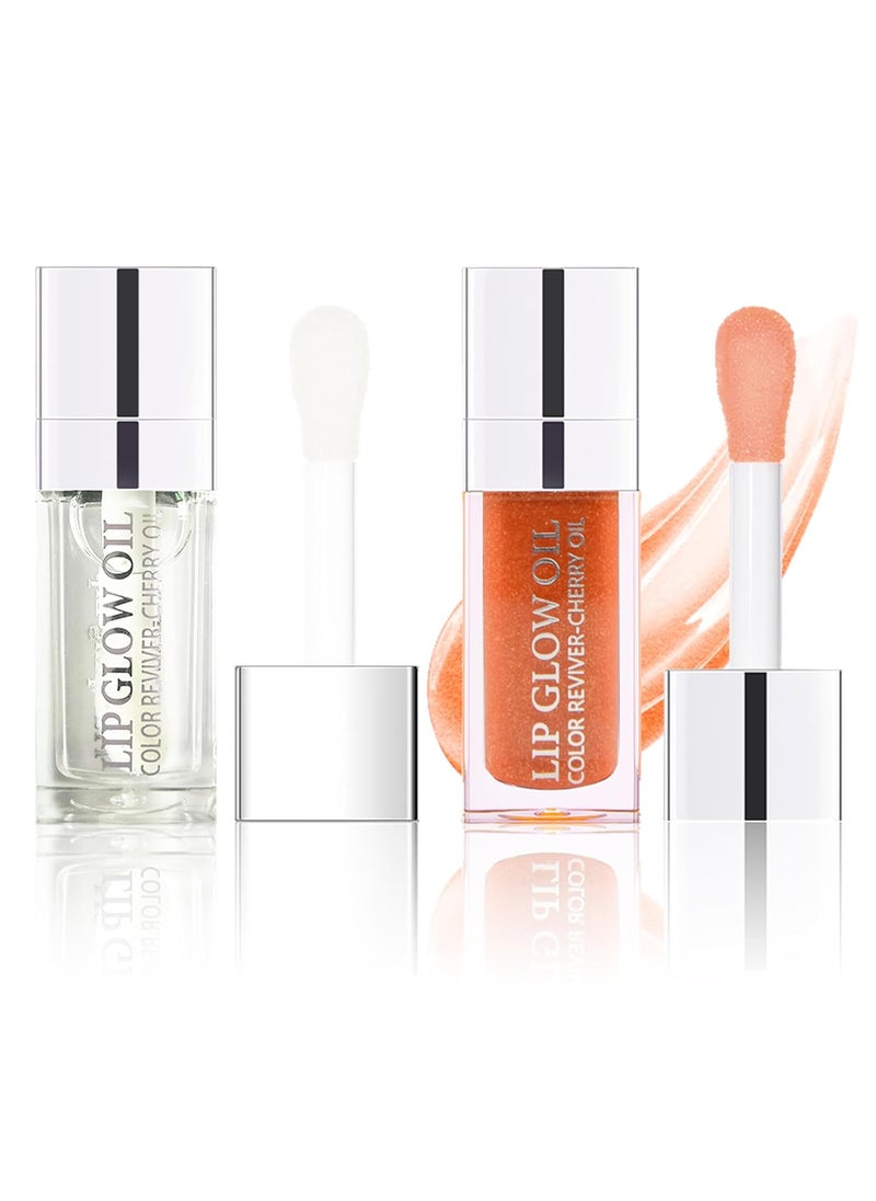 Sea-Maid - Lip Oil Hydrating Lip Gloss Tinted Lip Balm Transparent Lip Care Big Brush Head Glitter Shine Long Lasting Nourishing Nonsticky Fresh Texture TransparentChampagne Gold - Image 1