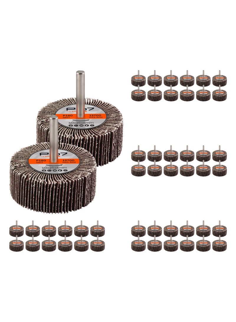 لوازم برو7 طقم صنفرة دريل مكون من 50 قطعة - 60x25 مم - نعومه 180 - ساق 6 مم (1/4 إنش) - عجلة صنفرة أسطوانية من أكسيد الألمنيوم للمعادن والخشب وإزالة الطلاء - Image 1