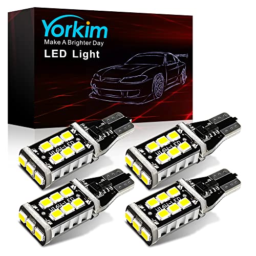 Yorkim 912 921 LED Bulb, Backup Light Bulbs High Power 2835 15-SMD Chipsets Extremely Bright Error Free T15 906 W16W for Back Up, Reverse, Tail, Brake Lights, 6000K White, Pack of 4 - Image 1