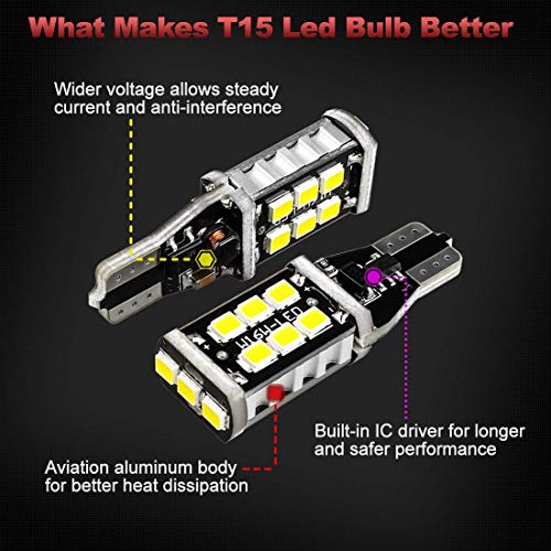 Yorkim 912 921 LED Bulb, Backup Light Bulbs High Power 2835 15-SMD Chipsets Extremely Bright Error Free T15 906 W16W for Back Up, Reverse, Tail, Brake Lights, 6000K White, Pack of 4 - Image 5