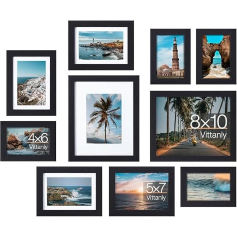 10 Pack Picture Frames Collage Wall Decor, Gallery Wall Frame Set for Wall or Tabletop Display, Multi Sizes with Two 8x10, Four 5x7, and Four 4x6 Photo Frames, Black - Image 1