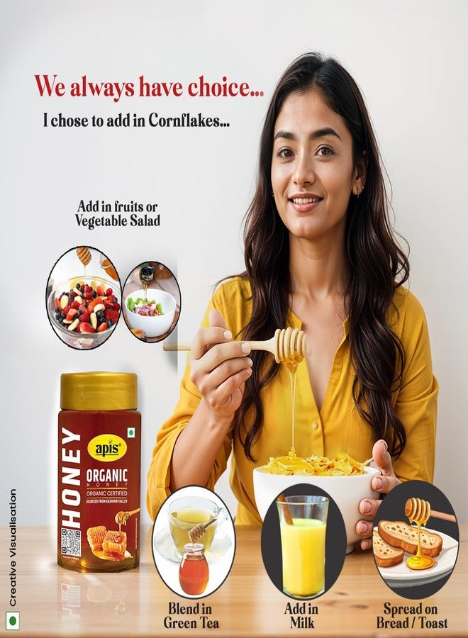 Apis Organic Honey 450g, Pure & Natural, Organic Certified, Kashmir Sourced Honey, Natural Sweetener with No Added Sugar & Adulteration - Image 4