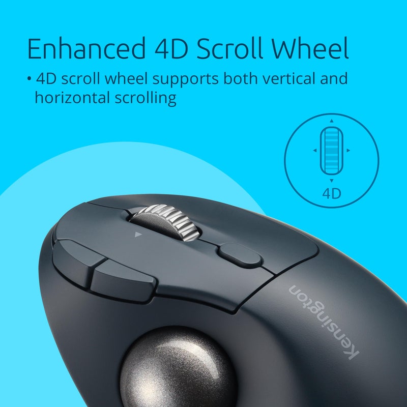Kensington TB550 Wireless Trackball Mouse, Thumb Operated, Rechargeable, Ergonomic Design (K72196WW), Black - Image 4