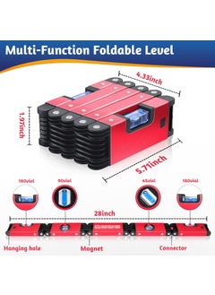 ARUDIP ARUDIP MultiFunction Foldable Magnetic Level Tool Measuring Tool with 4 Easy to Read Level Bubbles Precise Leveling Tool for Carpenters Woodworkers 28 inch  - Image 3
