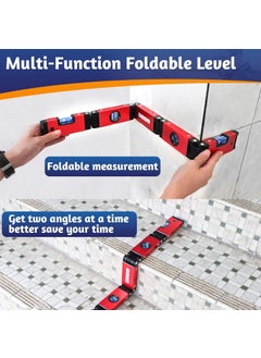 ARUDIP ARUDIP MultiFunction Foldable Magnetic Level Tool Measuring Tool with 4 Easy to Read Level Bubbles Precise Leveling Tool for Carpenters Woodworkers 28 inch  - Image 2