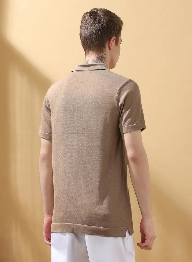 Dennis Lingo Dennis lingo Men Brown Relaxed Fit Flat Knit Polo