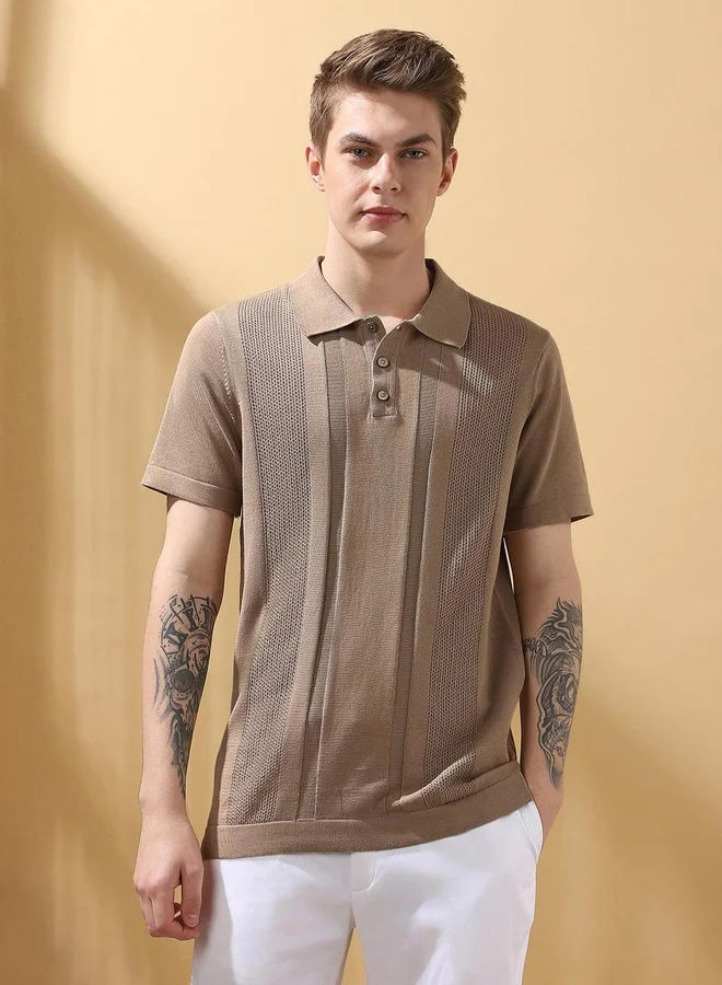 Dennis Lingo Dennis lingo Men Brown Relaxed Fit Flat Knit Polo
