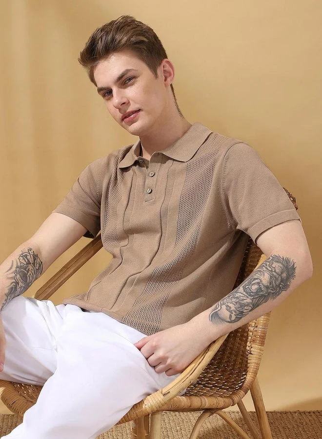 Dennis Lingo Men Brown Relaxed Fit Flat Knit Polo